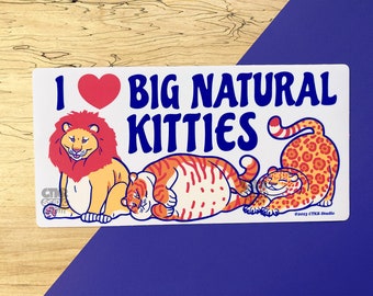 BP004 I Heart Big Natural Kitties / Vinyl Bumper Sticker / Big Fat Cats / Oh Lawd / Lion Tiger Jaguar / Funny Jungle Cats / Car Safe