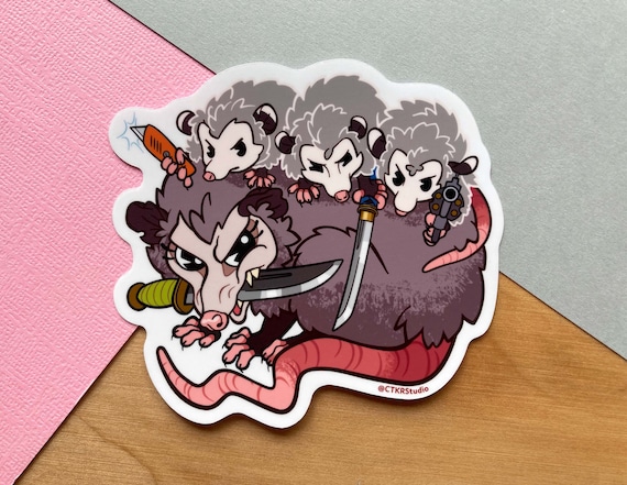 VS057 Armed Mama Possum and Babies Vinyl Sticker / Funny Possums With Knives / Come and Take It / Fuck Around and Find Out / Opossum Decal