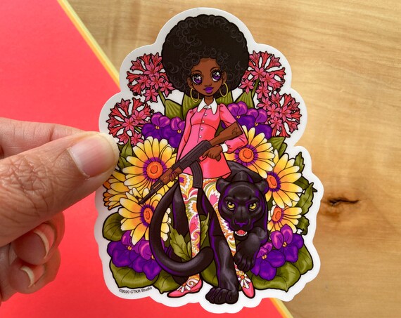 VS004 / Shoujo Revolution Girl With Panther Sticker / Large Retro Anime  Sticker / Black Anime Girl Slap Sticker / Black Panther Girl Decal 