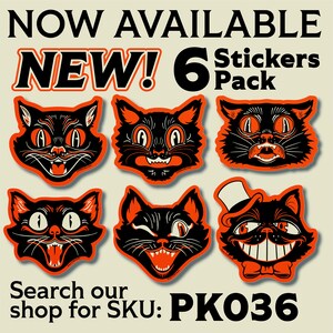 PK005 Vintage Halloween Black Cat Faces Sticker Pack / Classic Retro ...