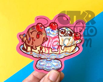 VS229 Cute Baby Seal Banana Split Funny Food Waterproof Dishwasher Safe Vinyl Sticker Original Art No AI