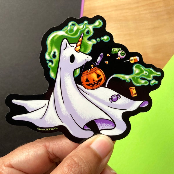 VS032 Halloween Ghost Unicorn Vinyl Sticker / Sheet Ghost Decal / Boonicorn Cute Spooky Gift