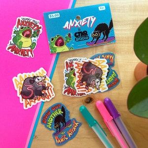 PK011 Anxiety 3pc Sticker Pack / Cute and Funny Mental Health Matters ...
