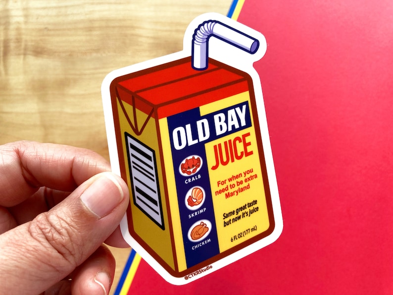 VS083 Old Bay Juice Box Vinyl Sticker / Kawaii Maryland Brand Crab Seasoning Parody / Waterproof Sticker Medium