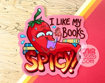 VS109 Spicy Books Chili Pepper Vinyl Sticker / Funny Romance Novel Reader Gift /  Smut Lover / Bookish / Bookworm Sticker
