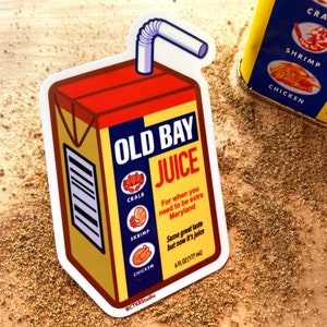 VS083 Old Bay Juice Box Vinyl Sticker / Kawaii Maryland Brand Crab Seasoning Parody / Waterproof Sticker