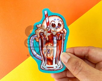 VS227 Baby Seal Root beer Float / Vanilla Ice Cream Shake / Cute Animal Foods / Kawaii Original Art Waterproof Vinyl Sticker