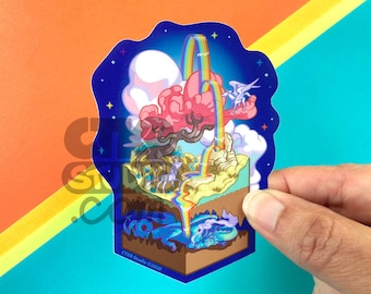 VS225 Fantasy Land / World of Magical Creatures / unicorns Pegasus and Dragons / Waterproof Vinyl Sticker / Original art no AI