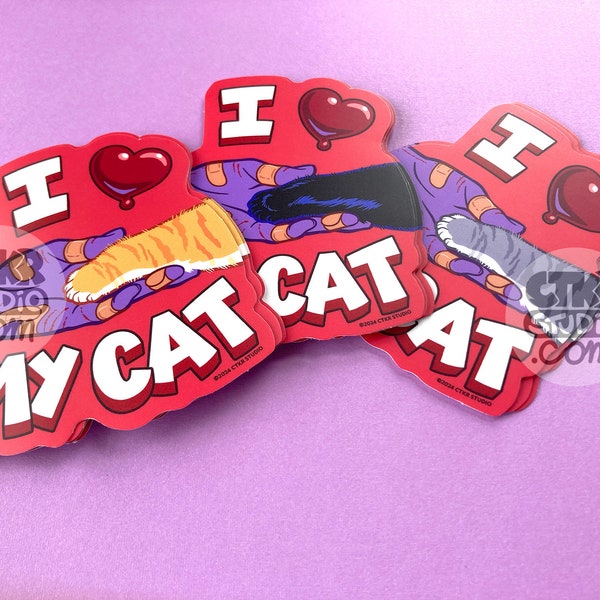 VS189 I Heart My Cat 2 / Funny Cat Lover / Scratched hand / Bad House Cat / Waterproof Car safe Vinyl Sticker