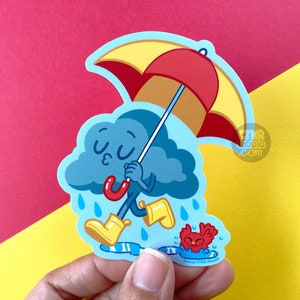 VS143 Nuage de pluie avec autocollant vinyle parapluie / Douche solaire / Amoureux des jours de pluie / Funny Kawaii Red Bird Medium