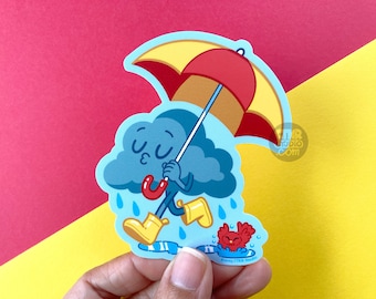 VS143 Rain Cloud with Umbrella Vinyl Sticker / Sun Shower / Rainy day Lover / Funny Kawaii Red Bird