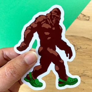 VS120 Bigfoot Wearing Crocs Vinyl Sticker / Funny Sasquatch in Clogs Decal / Cryptid Humor