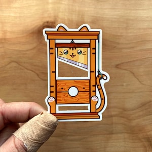 VS008 Kawaii Guillotine Cat Sticker / Cute Guillotine Kitty Decal / Leftist Slap Sticker / Eat the Rich