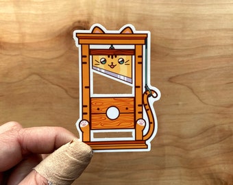 VS008 Kawaii Guillotine Cat Sticker / Cute Guillotine Kitty Decal / Leftist Slap Sticker / Eat the Rich