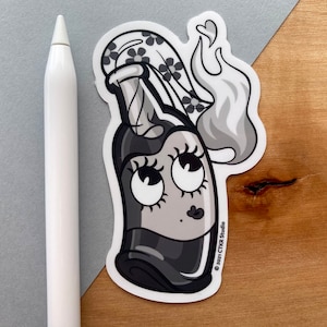 VS007 / Retro Cartoon Molotov Cocktail Vinyl Sticker / Molly Tov / Feminist Protest Sticker / Women's Rights / Leftist ACAB