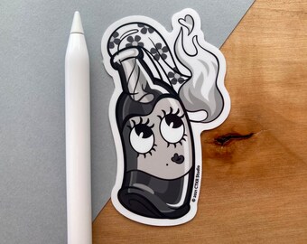 VS007 / Retro Cartoon Molotov Cocktail Vinyl Sticker / Molly Tov / Feminist Protest Sticker / Women's Rights / Leftist ACAB