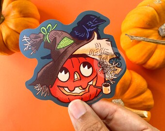 VS172 Scarecrow Pumpkin / Spooky Crow / Jack O Lantern / Vintage Halloween / Waterproof Vinyl Sticker