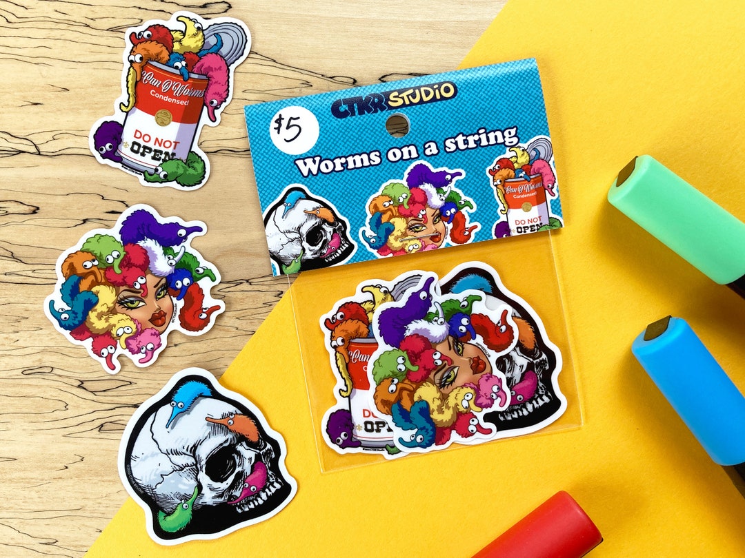 PK021 Worm on a String 3pc Sticker Pack / Stringworm / Squirmles / UV ...