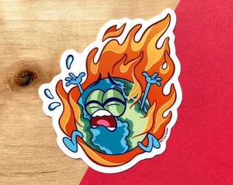 VS090 Earth on Fire Vinyl Sticker / Climate Change is Real / Global Warming / Environmentalism Sticker / Save the Planet / Burning Earth