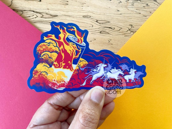 VS191 Red Bull Chasing Unicorns Vinyl Sticker / Funny 80s Fantasy