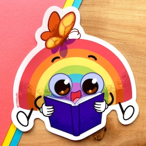 VS070 A Reading Rainbow Vinyl Sticker / Cute Book Lover Gift / Pop Culture Pun / Gift for Teacher / Waterproof Water Bottle, Laptop Sticker