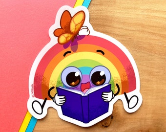 VS070 A Reading Rainbow Vinyl Sticker / Cute Book Lover Gift / Pop Culture Pun / Gift for Teacher / Waterproof Water Bottle, Laptop Sticker
