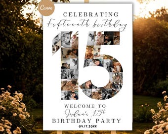 15th Birthday Photo Collage Welcome Sign | Customizable Canva Template | Display Poster