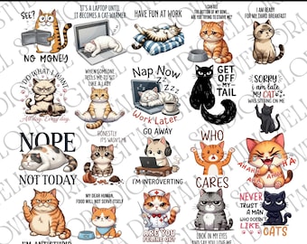 Cat Lover PNG Bundle, Funny Feline Quotes Collection, Retro Kitty Graphic Pack for Shirts