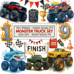 Monster Truck PNG Bundle | Racing Birthday Party Clipart | Offroad Graphics (Digital Download)