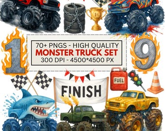 Monster Truck PNG Bundle | Racing Birthday Party Clipart | Offroad Graphics (Digital Download)