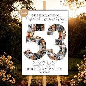 53rd Birthday Photo Collage Welcome Sign | Customizable Canva Template | Display Poster