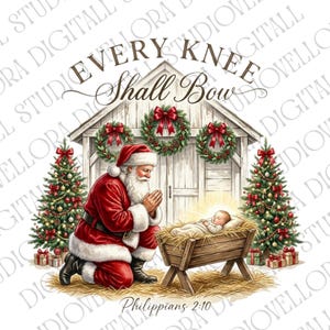 Every Knee Shall Bow Christian Christmas Nativity Design Faith Inspired Holiday Celebration Artwork