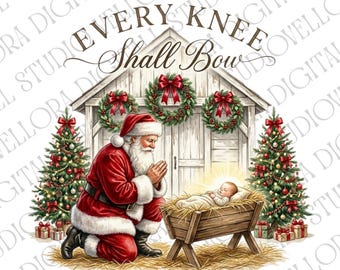 Every Knee Shall Bow Christian Christmas Nativity Design Faith Inspired Holiday Celebration Artwork