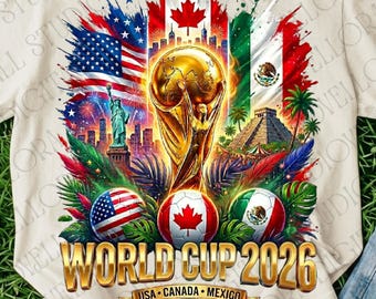 World Cup 2026 PNG Shirt Design, Football Soccer Watercolor Clipart Printable Sports Team Artwork