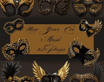 Gold Black Masquerade | Mask PNG Set | Luxury Costume Graphics | Digital Download