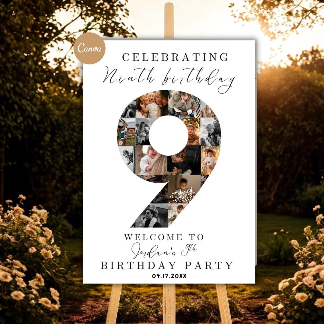 9th Birthday Photo Collage Welcome Sign | Customizable Canva Template ...