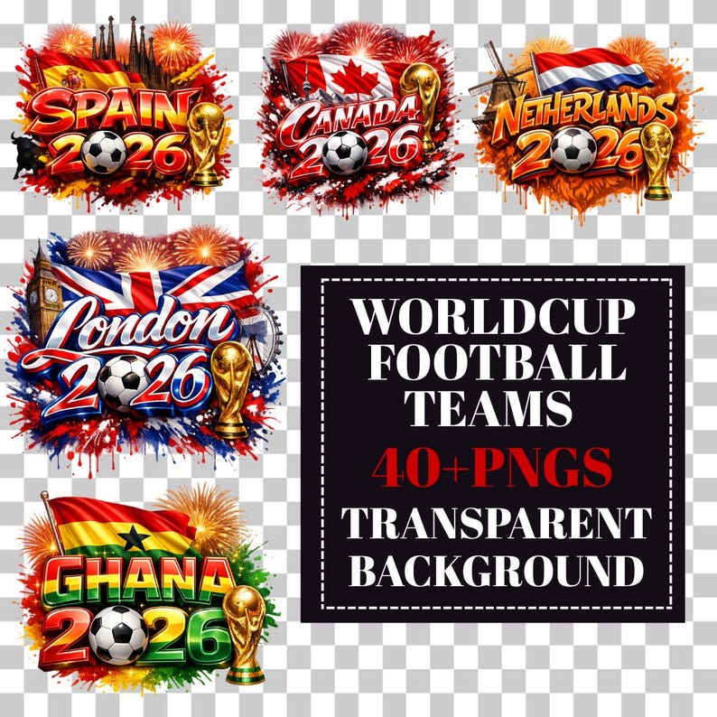 World Cup 2026 Football PNG Bundle – Cultural Typography Graphics (Digital Download) bild 3