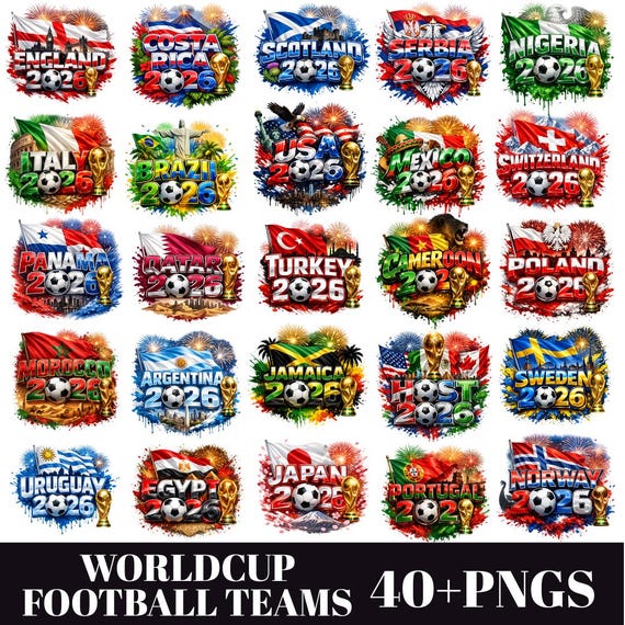 World Cup 2026 Football PNG Bundle – Cultural Typography Graphics (Digital Download)