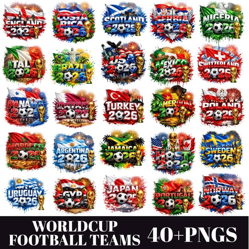 World Cup 2026 Football PNG Bundle – Cultural Typography Graphics (Digital Download) bild 1