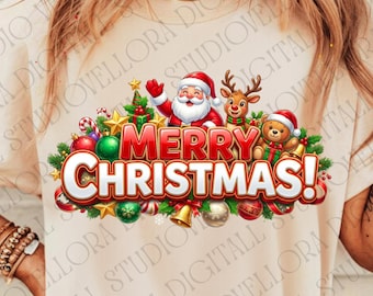 Santa Claus Holiday Cheer PNG with Reindeer and Gifts, Festive Christmas Digital Design Art