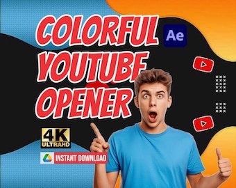 Intro colorida de YouTube, plantilla de After Effects, intros 4K, sin complementos, 7 escenas para vloggers y creadores