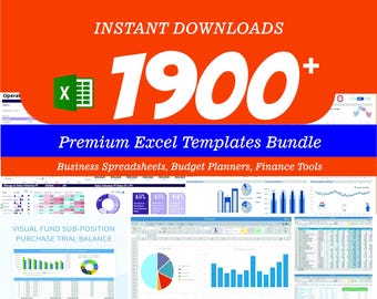 Paquete de más de 1900 plantillas premium de Excel / Hojas de cálculo empresariales, planificadores de presupuestos, herramientas financieras / Descarga digital instantánea