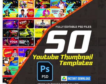 Más de 50 plantillas de miniaturas de YouTube, diseños PSD editables y llamativos que hacen clic - Descarga instantánea - Plantillas PSD