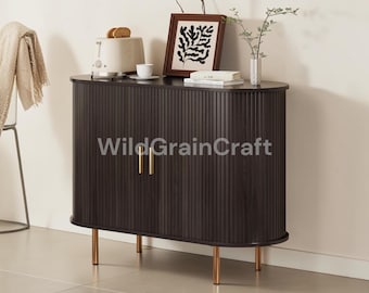 Mid Century Modern Sideboard Buffet Cabinet  Fluted Tambour Door Console Table  Coffee Bar Storage Living Room Entryway Decor