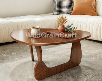 Mid Century Modern Triangle Coffee Table  Solid Walnut Wood Center Table  Unique Tea Table Living Room Bedroom Balcony Patio