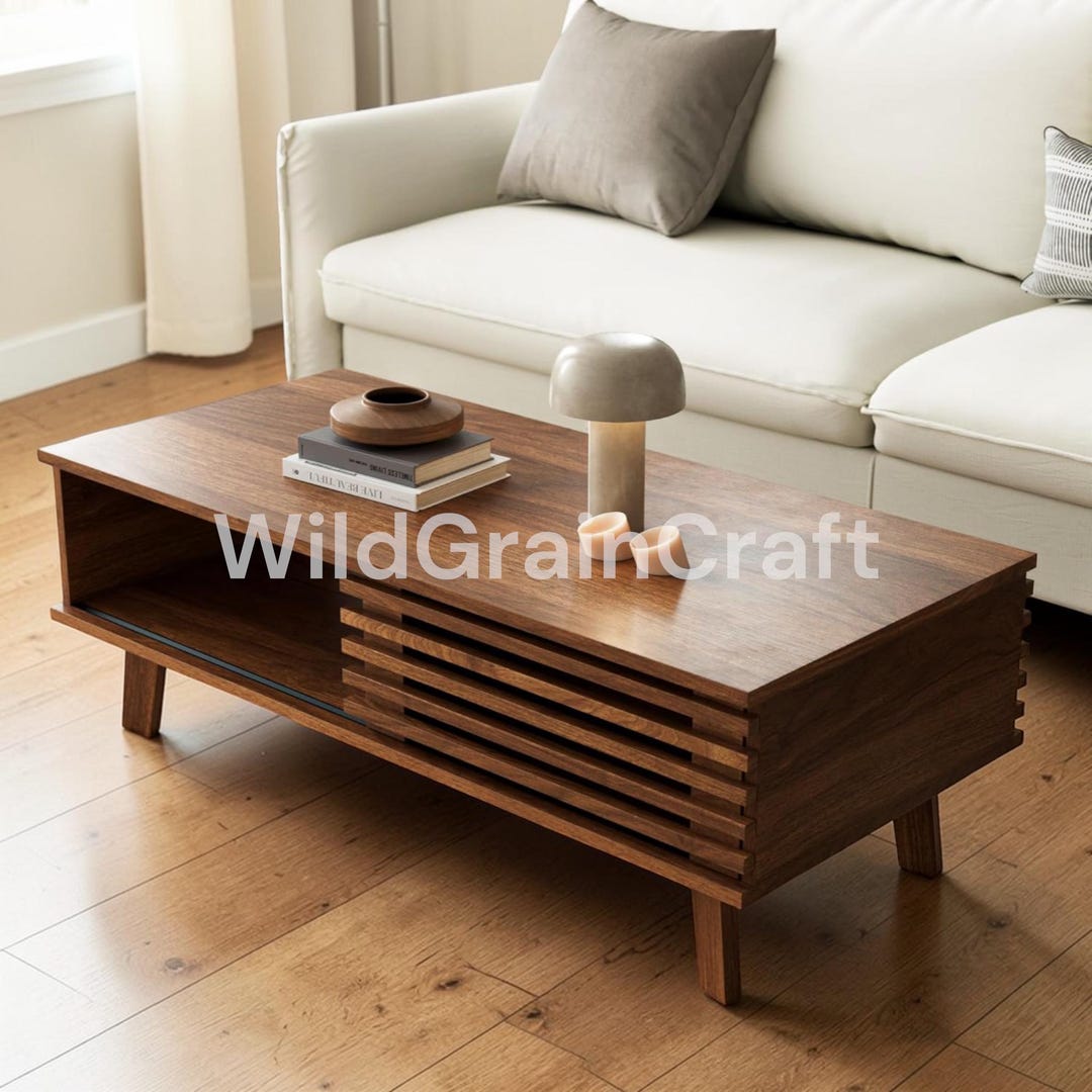 Mid Century Modern Coffee Table | Walnut Wood Table With Storage ...
