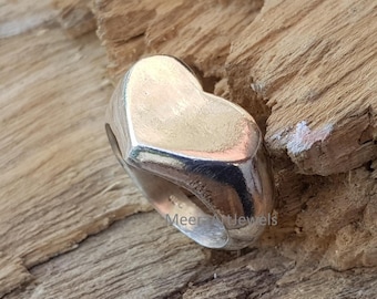 925 Sterling Silver Heart Signet Ring, Vintage Tribal Band Jewelry