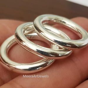 Chunky 925 Sterling Silber Ring Set | Minimalistischer voll abgerundeter Bandring | Unisex Boho Schmuck