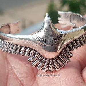 Sterling Silver Eagle Cuff Bracelet, Adjustable Native Bird Bangle, Unisex Handmade Jewelry