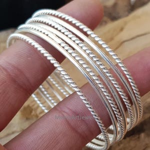 Pulsera rígida delicada de plata de ley / Pulseras minimalistas apilables, juego de 7